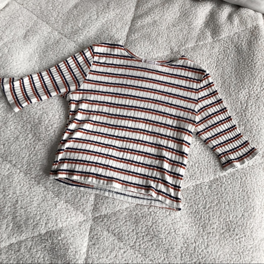 American Eagle don’t ask why striped ribbed 3/4 sleeve top